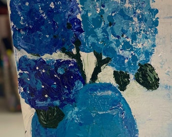 Hydrangeas Three in a Vase Original Acrylic 9x12 inches