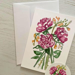 Pfingstrose & Löwenmäulchen Blumenstrauß 5x7 Grußkarten / 10er Packung Karten + Umschläge