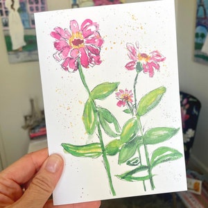 5x7 inch Pink Zinnia Karten 10er Pack mit weißen Umschlägen