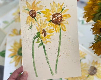 Tournesol aquarelle + stylo croquis Art aquarelle originale