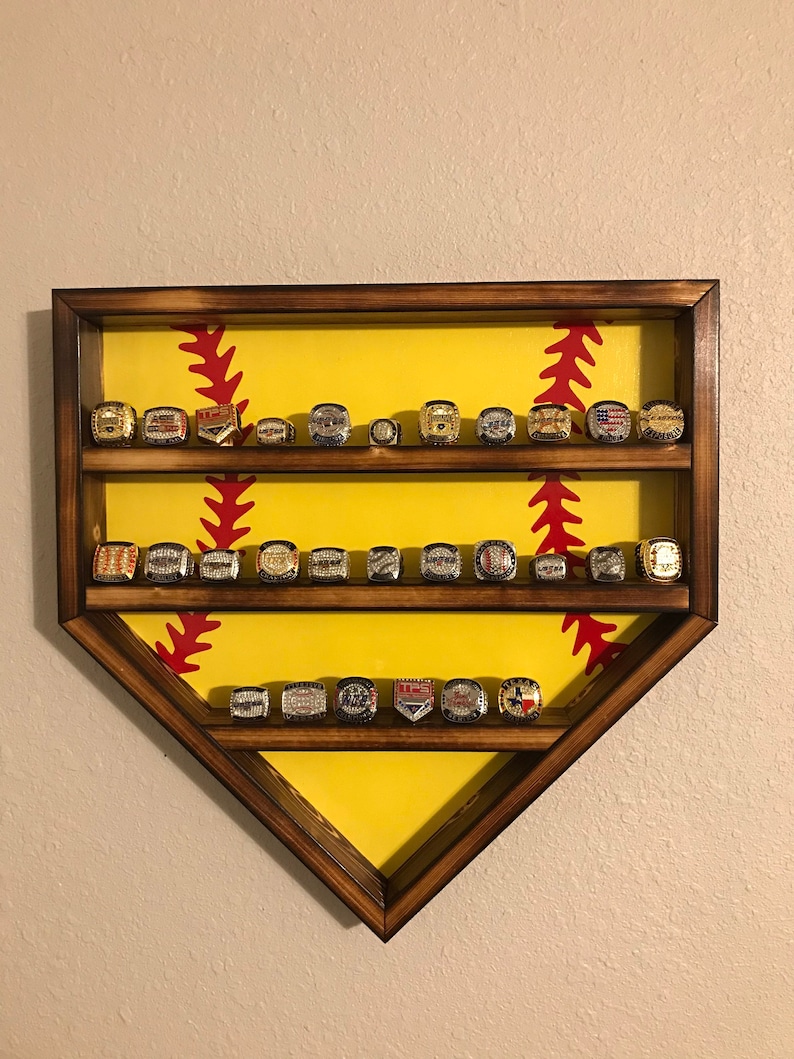 Softball Homeplate 28 Ring Display Case Holder Etsy
