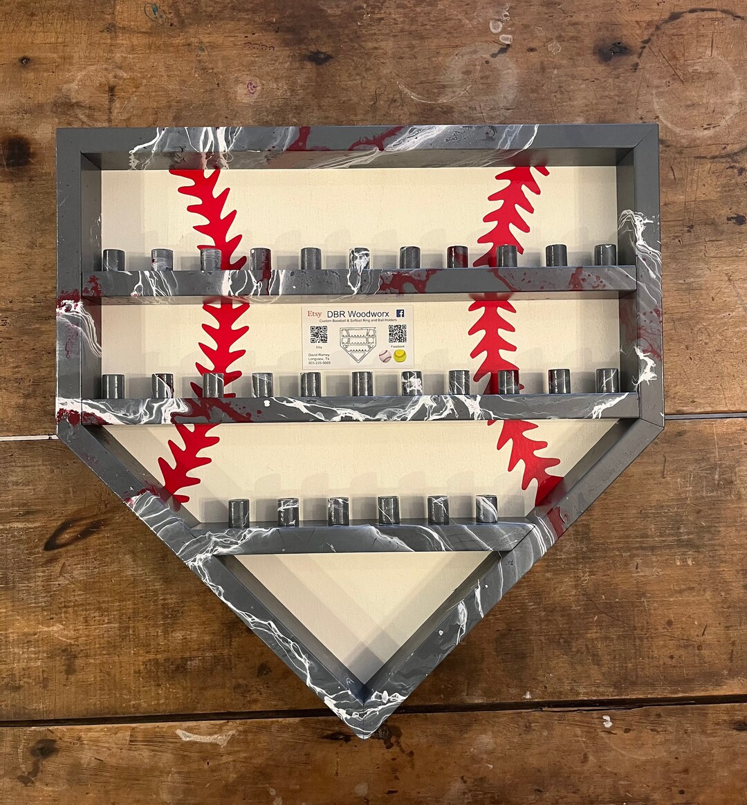 Hydrodipped Home Plate Shaped Baseball 28 Ring Display Case Holder Etsy