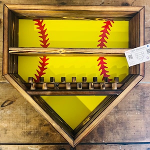 Softball Homeplate 17 Ring and 4 Ball Display Case Holder