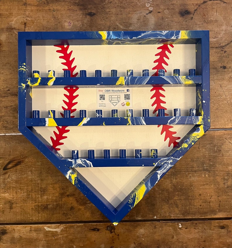 Hydrodipped Home Plate Shaped Baseball 28 Ring Display Case Etsy