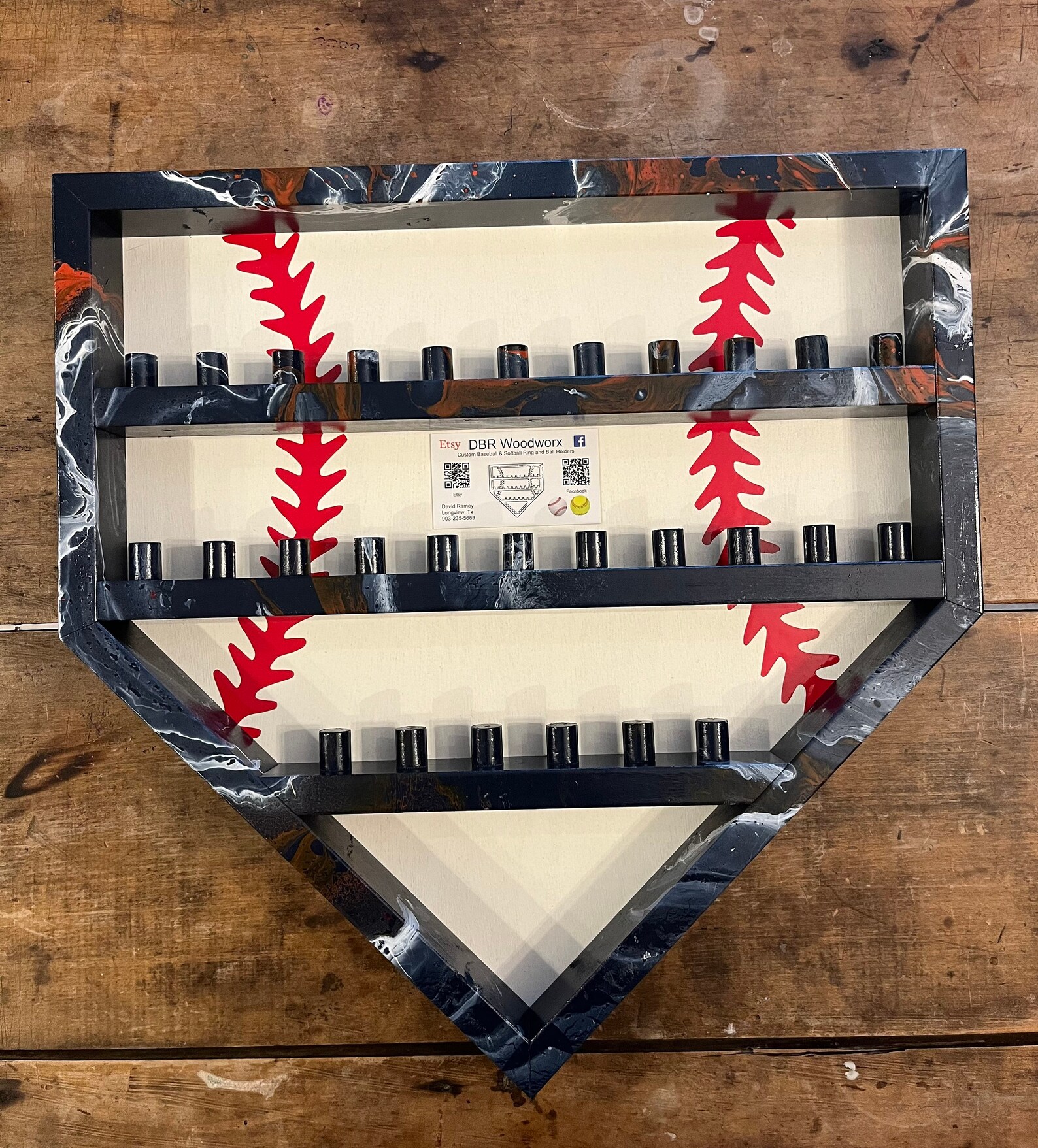 Hydrodipped Home Plate Shaped Baseball 28 Ring Display Case Etsy