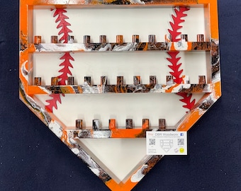 Hydro-dipped Home Plate Shaped Baseball 28 Ring Display Case Holder