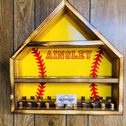 Softball Homeplate 17 Ring and 4 Ball Display Case Holder Etsy