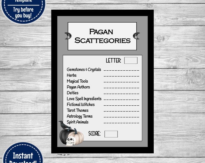 Printable Pagan Activity Sheets Witchy Pagan Scattegories and Jumble ...