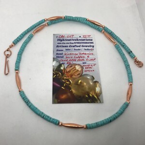 KINGMAN Turquoise 2-4mm Heishi Beads Copper Spacer Beads and Hand Made HookClasp Choice of: #CPN-006 @22&quot; or #CPN-007 @26&quot; Long