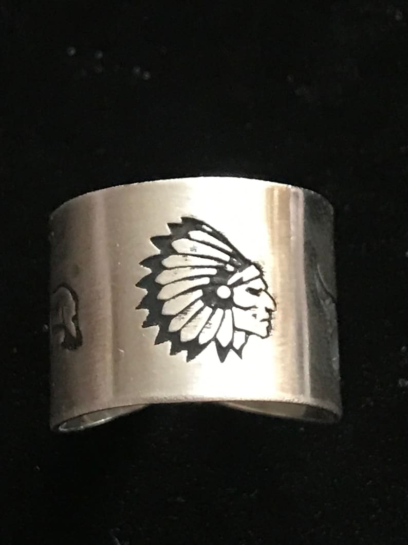 Sterling SilverOpen Back Tapered Hand Stamped Indian Chief Centered with a Bear /& Steer on sides sz.5 #Sr-120 or sz.5 12 #SR-121