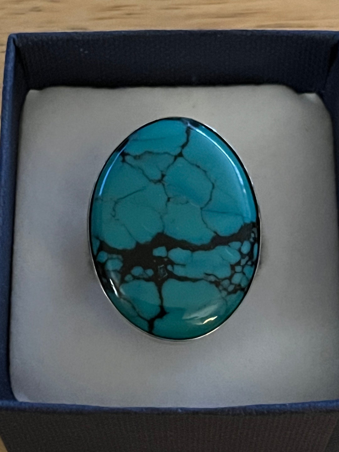 KINGMAN SPIDERWEB Blue Turquoise With 30x22mm Oval Cab .925 Sterling ...