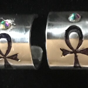 ANKH Earring Cuff Pair with Crystal Priced Per Pair 20ga. Sterling Silver Sold as a Pair