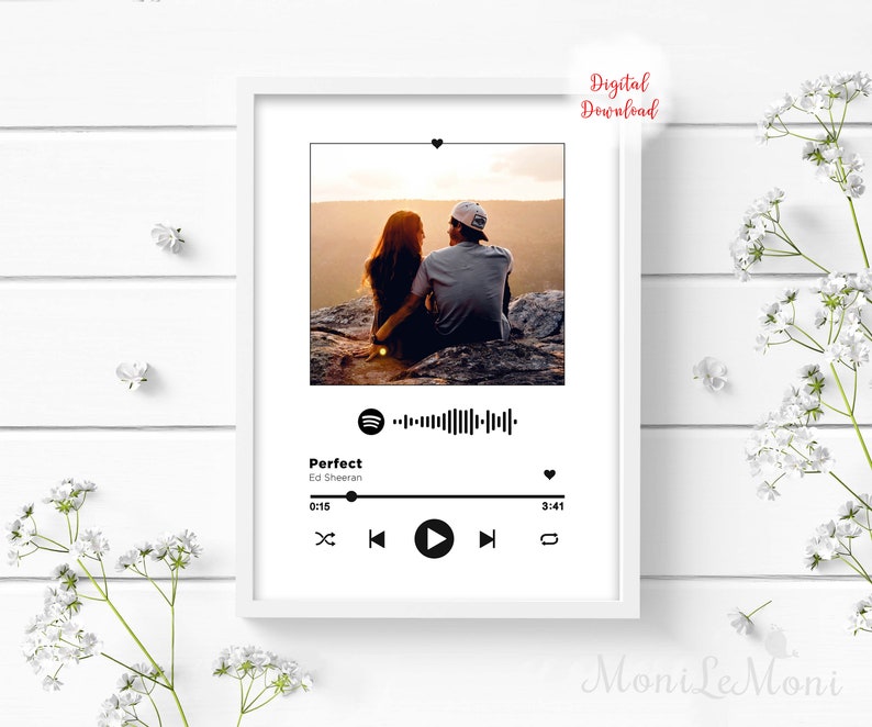 Print and Frame Heart pic Couples Song Anniversary Gift Scannable