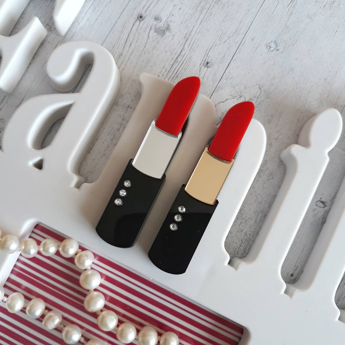 Lipstick brooch Acrylic brooch Red lipstick brooch Makeup Etsy