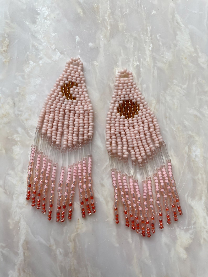 Pink Golden Hour Moon Sun Beaded Earrings Dangle Fringe