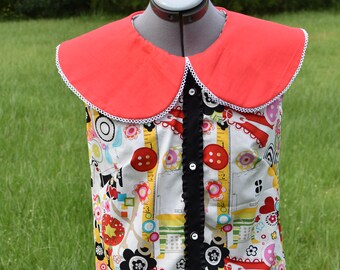 Handmade Vintage Inspired 1960s Bold Pattern Mod Mini Shift dress with Peter Pan Collar-  size 8.