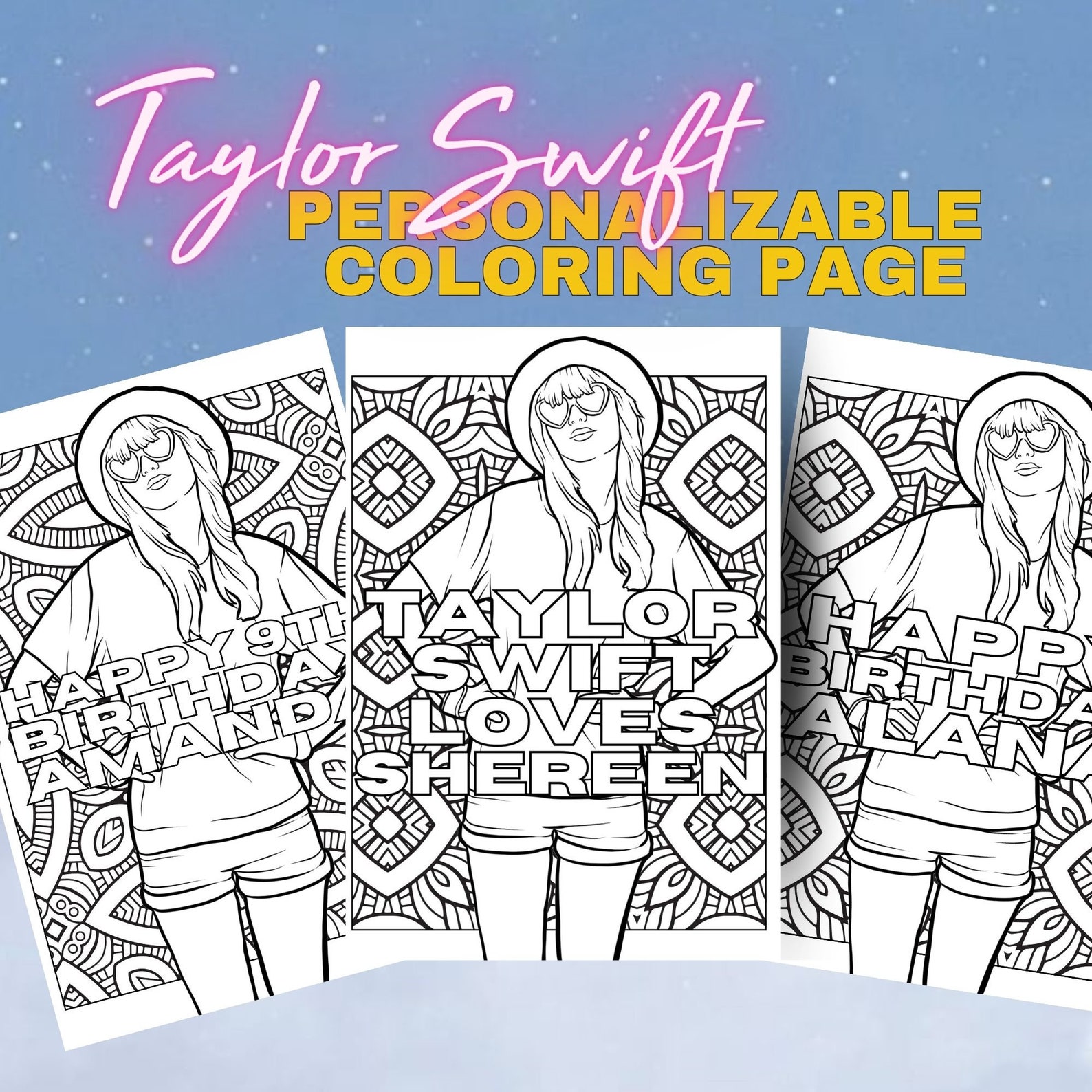 Personalizable Taylor Swift Coloring T Swift Party Swiftie - Etsy