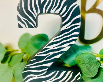 Zebra Birthday Number 2, Large 3D Age Numbers, Jungle Birthday Party Decor, Wild Safari Animal Print Number, Animal Cake Smash Photo Prop