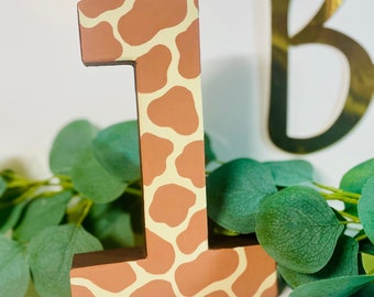 Giraffe 1st Birthday Number, Jungle Party Photography Prop, Safari Birthday Party Decor, Freestanding Number One, Animal Age Table Decor