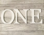 Large wooden One, Painted 1st Birthday Sign, One Photo Prop, 1st Birthday Decoration, White Shelf Decor, Girl Boy First Birthday Decoration