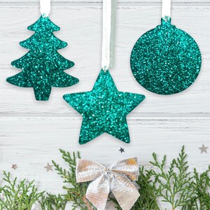 Green Bauble For Christmas Tree, Set of Christmas Decorations, Teal Christmas Tree Ornaments, Glitter Christmas Ornament, Hanging Decoration image 4