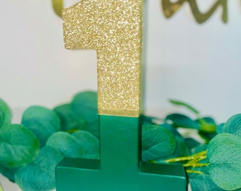 Green & Gold Freestanding Birthday Number, Wild One 1st Birthday Age Decor, Jungle First Birthday Cake Smash Prop, Forest theme Age Number