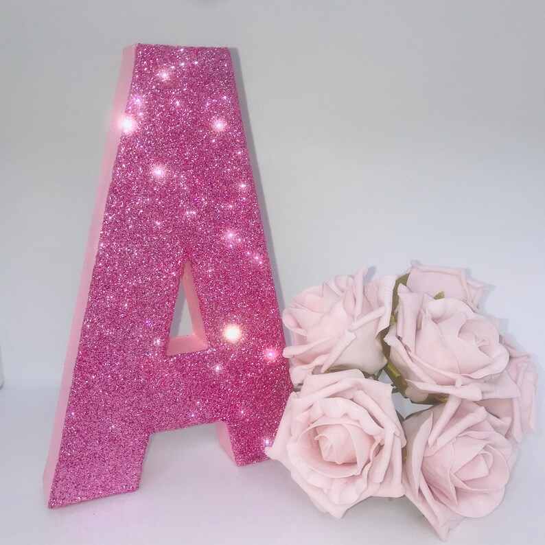 Pink Glitter Letter Freestanding Letters Paper Mache Etsy UK