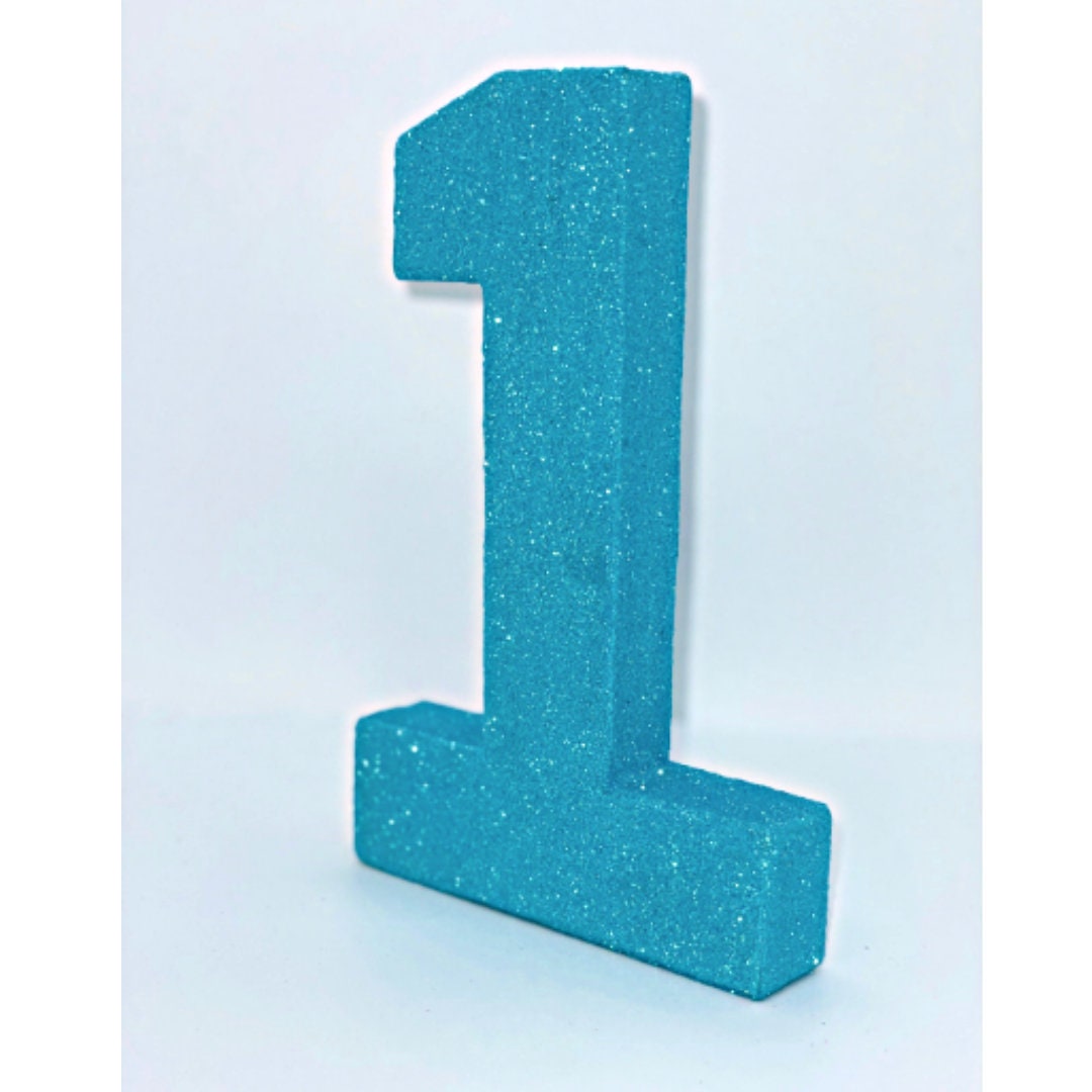 Blue Glitter Number 1, Glitter Number One, Freestanding Number