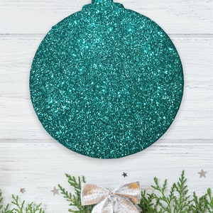 Green Bauble For Christmas Tree, Set of Christmas Decorations, Teal Christmas Tree Ornaments, Glitter Christmas Ornament, Hanging Decoration image 3