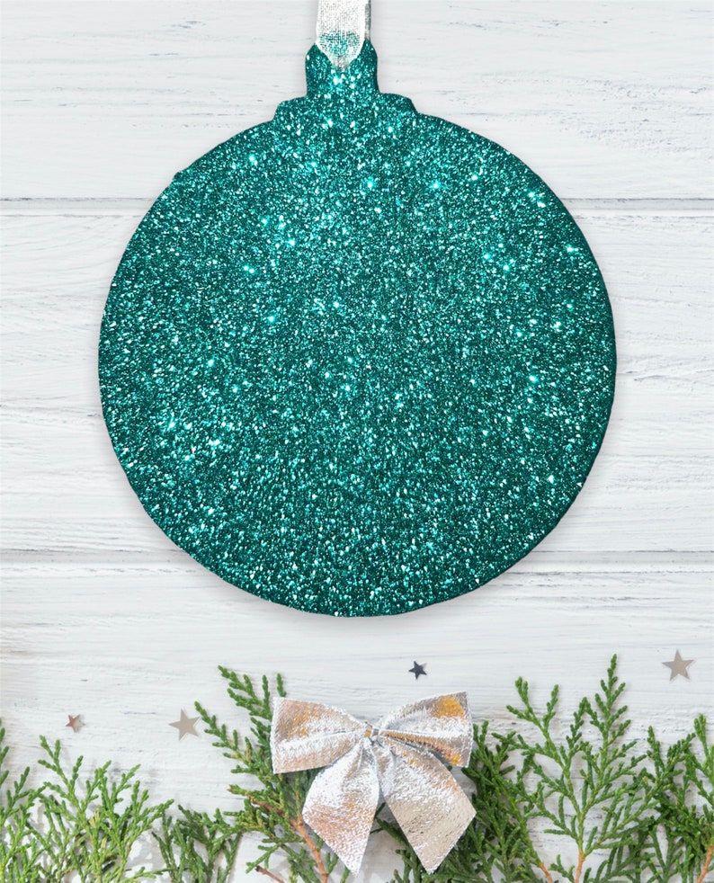 Green Bauble For Christmas Tree, Set of Christmas Decorations, Teal Christmas Tree Ornaments, Glitter Christmas Ornament, Hanging Decoration image 3