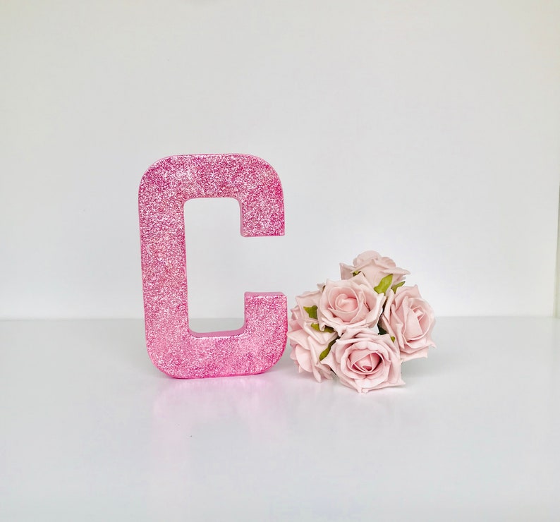 pink glitter letter freestanding letters paper mache etsy