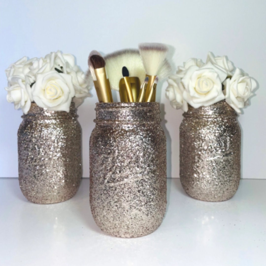 Black Rose and Gold Rose Centerpieces Mirrored Mason Jars, Bud Vases and  Large Floral Arrangements 