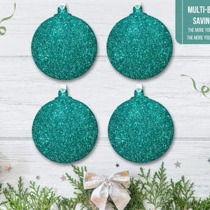 Green Bauble For Christmas Tree, Set of Christmas Decorations, Teal Christmas Tree Ornaments, Glitter Christmas Ornament, Hanging Decoration Set of 4 Decorations