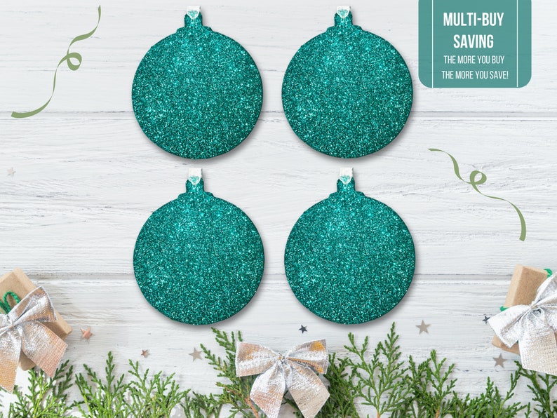 Green Bauble For Christmas Tree, Set of Christmas Decorations, Teal Christmas Tree Ornaments, Glitter Christmas Ornament, Hanging Decoration Set of 4 Decorations