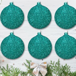 Green Bauble For Christmas Tree, Set of Christmas Decorations, Teal Christmas Tree Ornaments, Glitter Christmas Ornament, Hanging Decoration Set of 6 Decorations