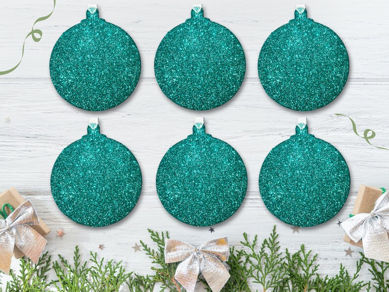 Green Bauble For Christmas Tree, Set of Christmas Decorations, Teal Christmas Tree Ornaments, Glitter Christmas Ornament, Hanging Decoration Set of 6 Decorations