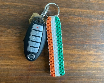 4-String Green, White & Orange Brick Paracord Keychain - Ireland - Ireland Flag - Irish Flag - Ireland Flag Colors