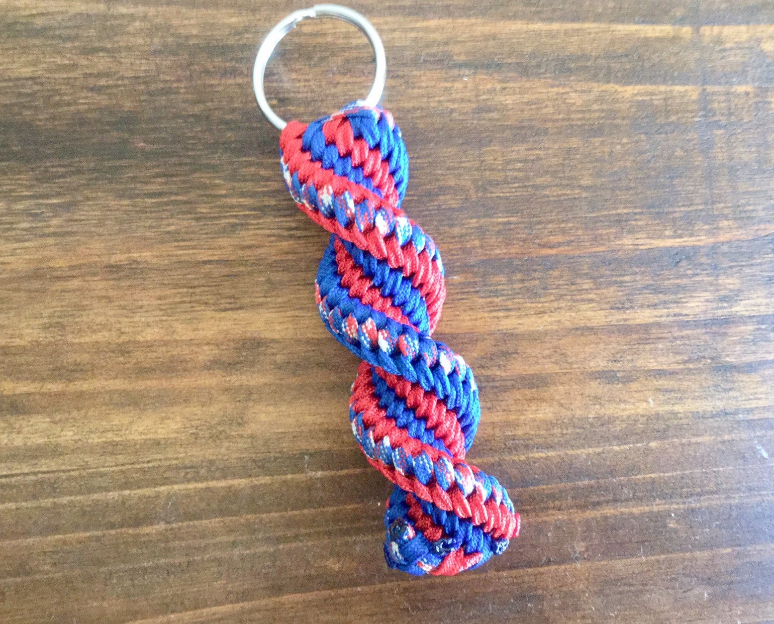 550PremiumCrafts 5-String Red & Blue Spiral Paracord Keychain - Buffalo Bills - SMU Mustangs - Louisiana Tech