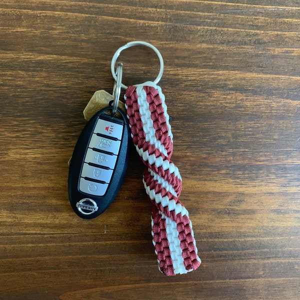 4-String Cardinal & White Brick/Twist Paracord Keychain - Arkansas Razorbacks - Stanford Cardinal - Arkansas Colors - Stanford Colors