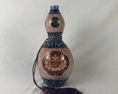 Japanese Imari Double Gourd Porcelain Vase Floral Design w Silk Tassel 9.5 quot ca early 1900 39 s