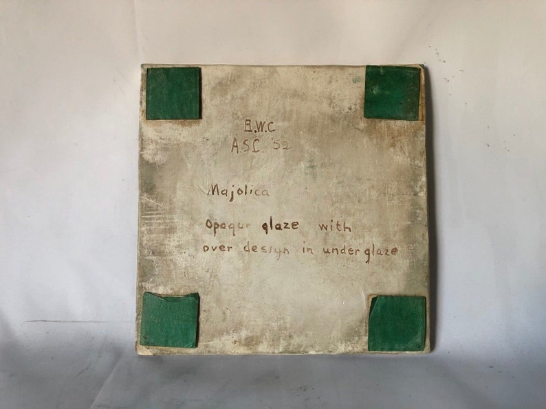 Mid Century 1950/'s Original Artist Signed Majolica Tile w Technique Notes 5 12