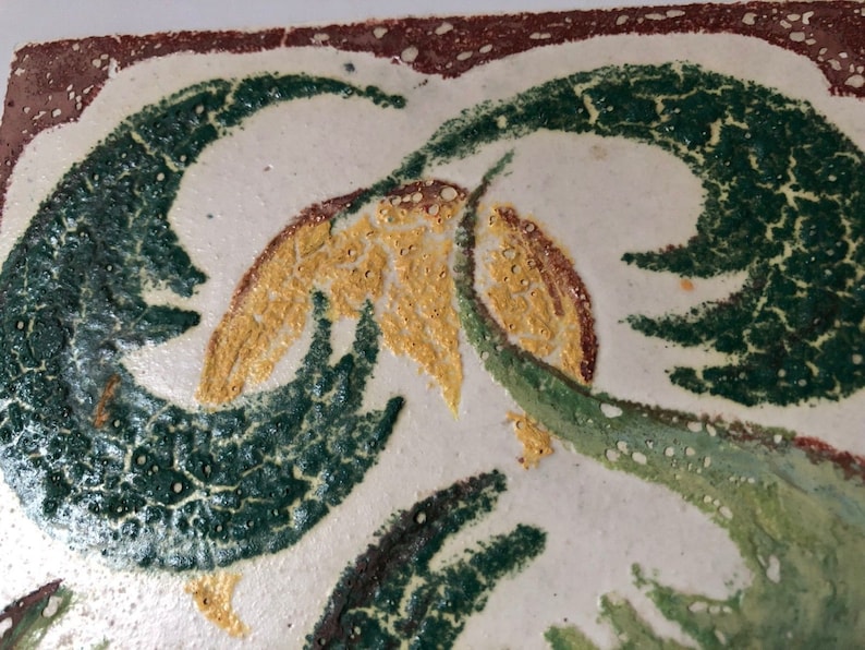 Mid Century 1950/'s Original Artist Signed Majolica Tile w Technique Notes 5 12