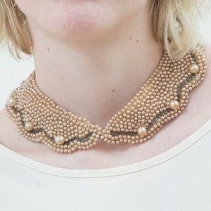 50s detachable beaded collar vintage 1950s faux pearl and glass beads, fashion accessory, pearl beaded collar image 1