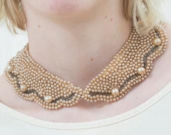 50s detachable beaded collar | vintage 1950s faux pearl and glass beads, fashion accessory, pearl beaded collar