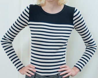 navy striped shirt | 90s long sleeve striped t shirt | two tone striped shirt | breton shirt | ribbed tshirt | blue striped tshirt