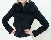 90s ann demeulemeester black fur collar jacket xs small zip up cropped astrakhan fur collar wool jacket minimalist jacket minimal coat