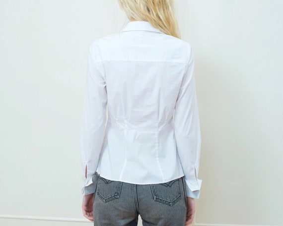 white cotton draped blouse | 90s collared shirt |… - image 3