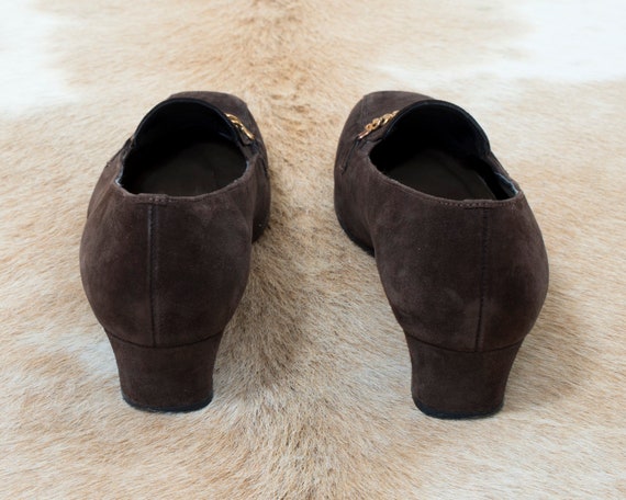 70s brown suede shoes 9.5 | block heel leather lo… - image 4