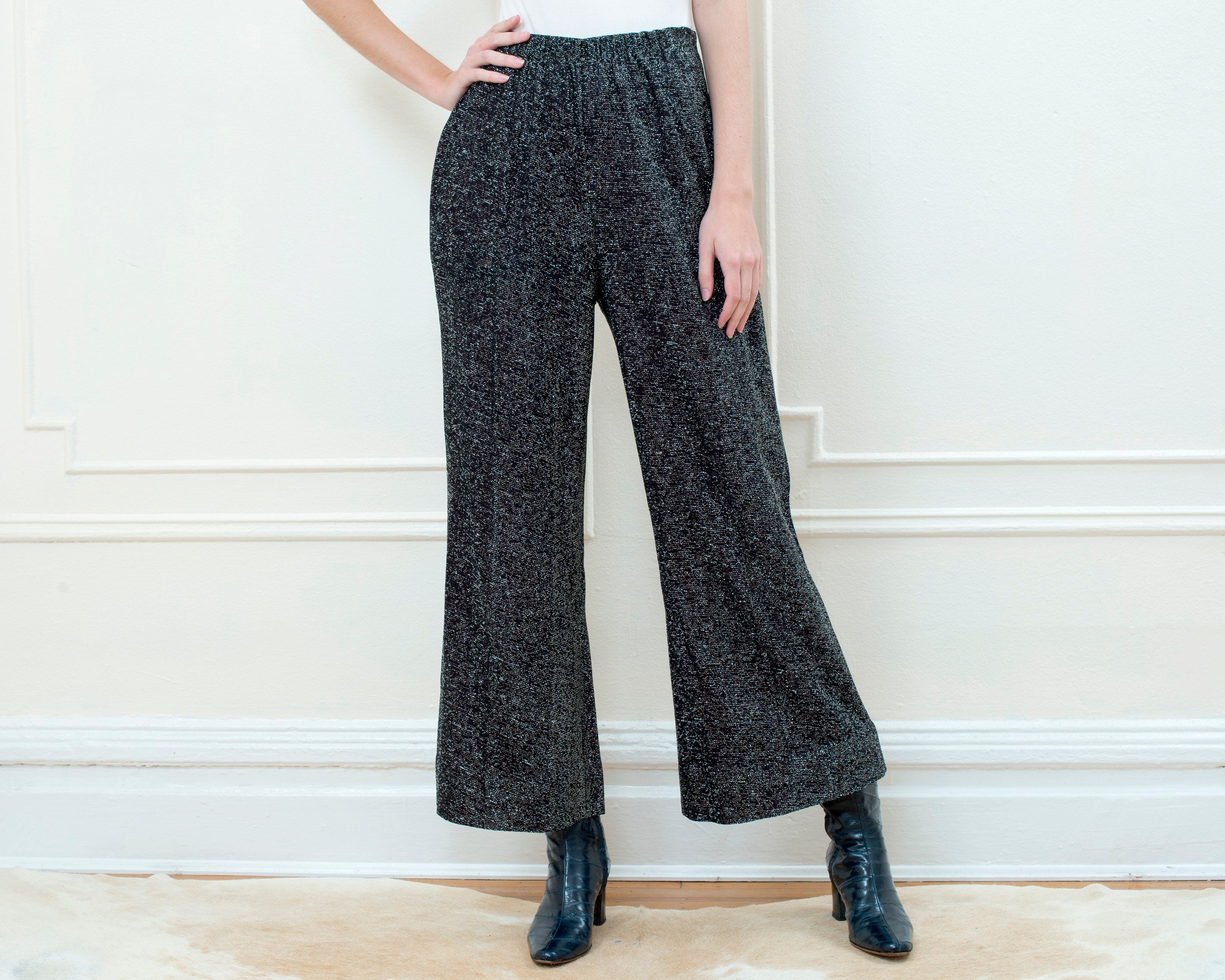 70s Black Glitter Pants Medium Disco 