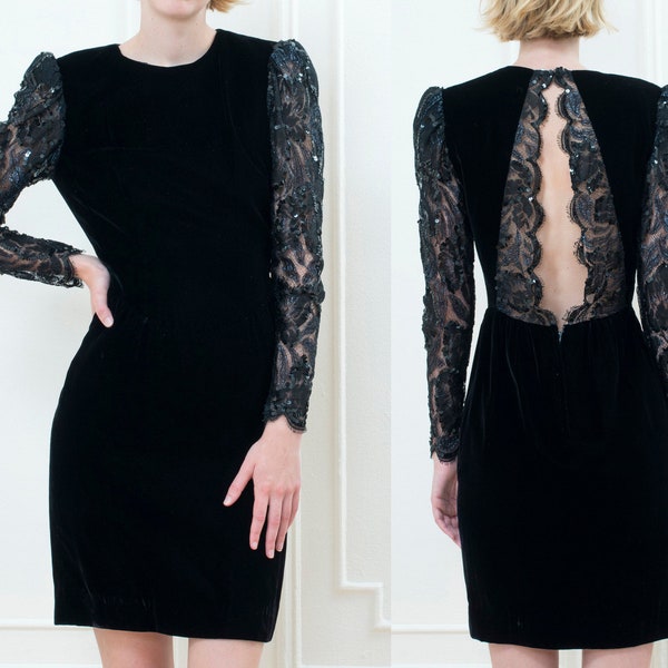 Metal-Detail Keyhole Neckline Velvet Short Dress main image 1